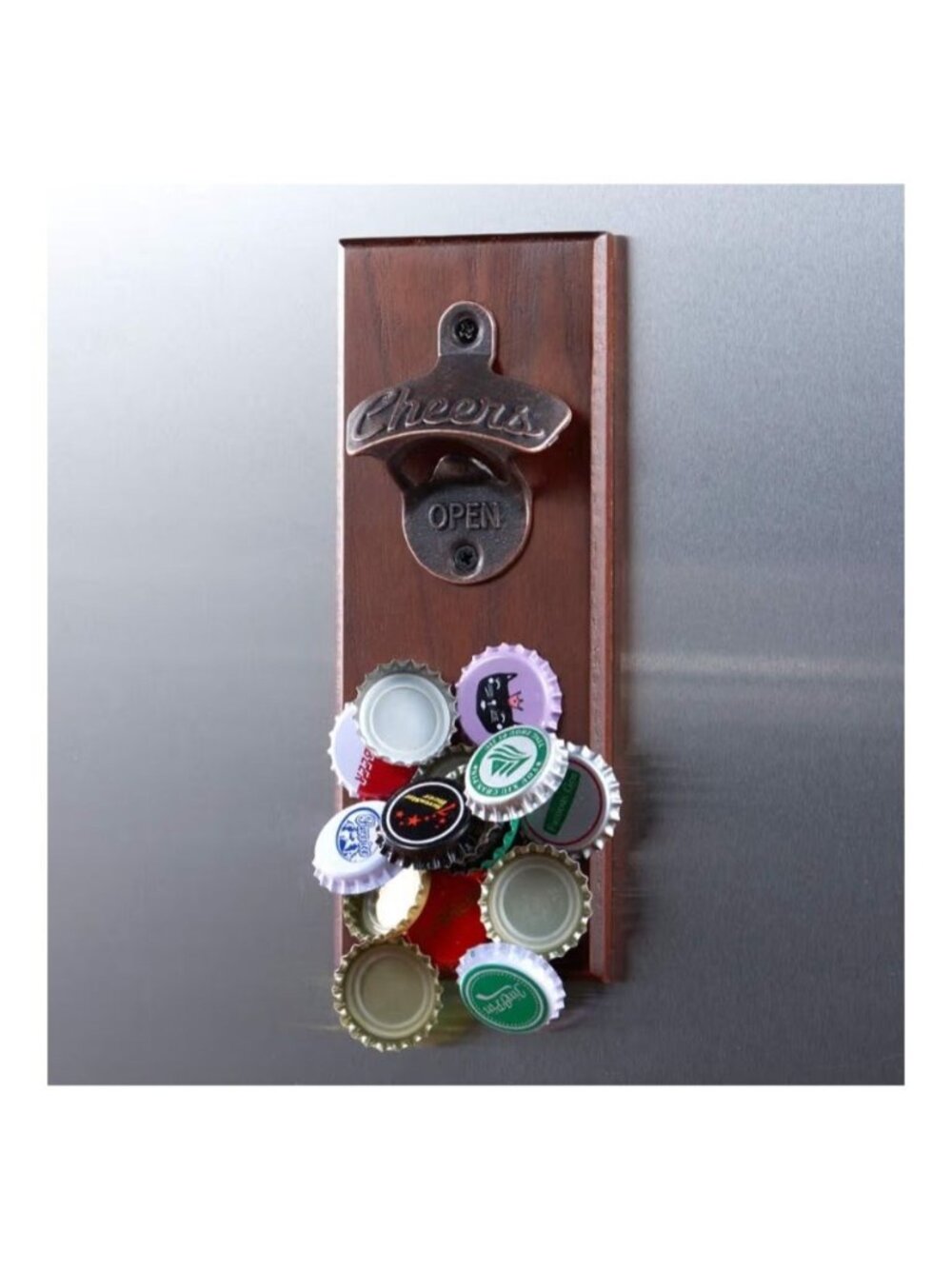 Magnetic Wall-Mounted Bottle Opener Cap Catcher Wooden Design Bar Rustic Gift